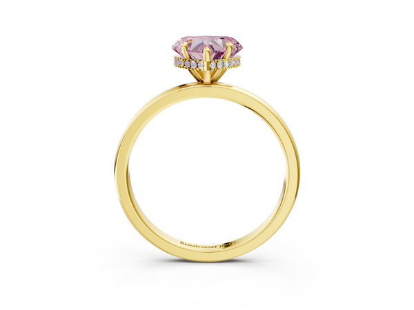 Yellow gold Fancy Pink Heart  Solitaire Engagement Ring with Cathedral Band and Four-Prong Setting