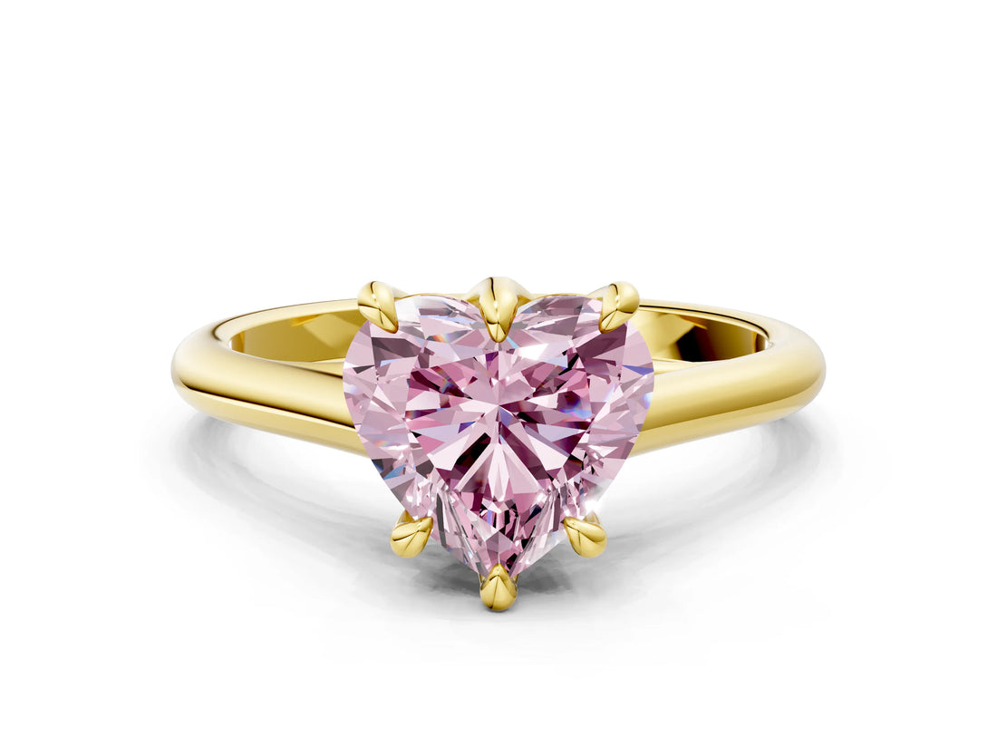 Yellow gold Fancy Pink Heart  Solitaire Engagement Ring with Six-Prong Setting and Classic Band 1