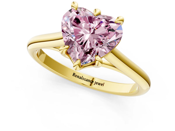 Yellow gold Fancy Pink Heart  Solitaire Engagement Ring with Six-Prong Setting and Classic Band