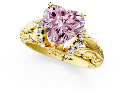 Yellow gold Fancy Pink Heart  Solitaire Filigree Engagement Ring with Halo and Prong Setting_69