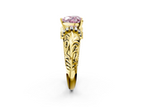 Yellow gold Fancy Pink Heart  Solitaire Filigree Engagement Ring with Halo and Prong Setting_70