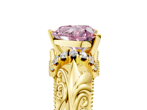 Yellow gold Fancy Pink Heart  Solitaire Filigree Engagement Ring with Halo and Prong Setting_73