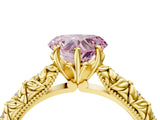 Yellow gold Fancy Pink Heart  Solitaire Floral Milgrain Engagement Ring_32