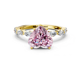 Yellow gold Fancy Pink Heart  Solitaire Marquise Side Stone Prong Setting Ring_44