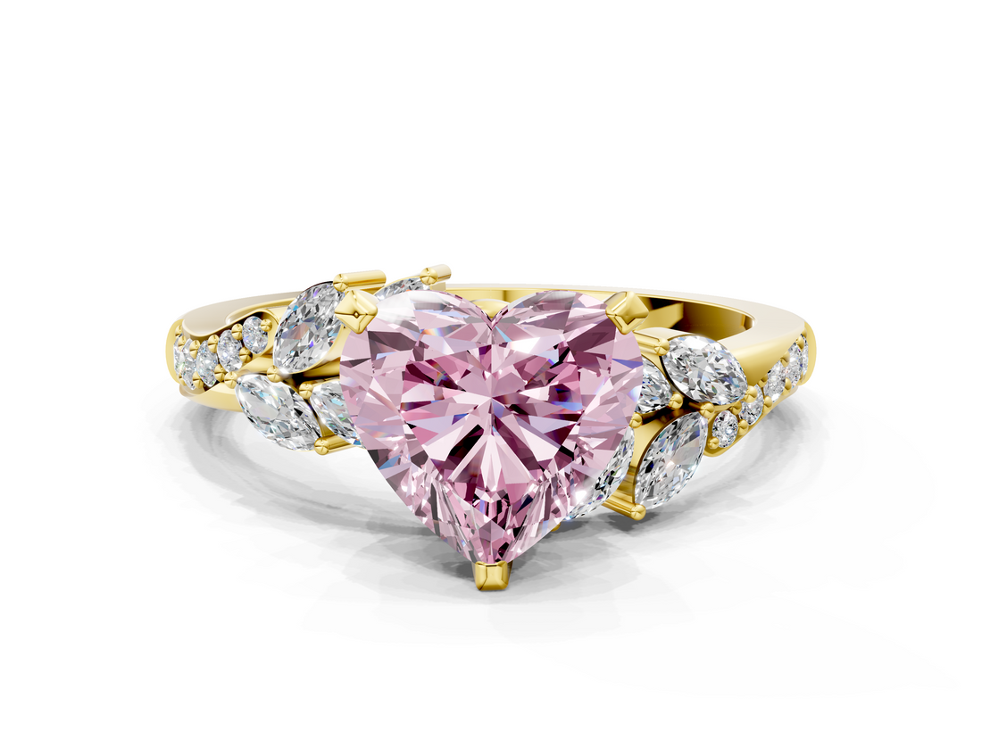 Yellow gold Fancy Pink Heart  Solitaire Marquise Twist Band with Six-Prong Setting_37