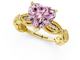 Yellow gold Fancy Pink Heart  Solitaire Milgrain Diamond Engagement Ring with Bezel and Marquise Band_130