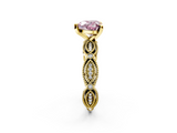 Yellow gold Fancy Pink Heart  Solitaire Milgrain Diamond Engagement Ring with Bezel and Marquise Band_131