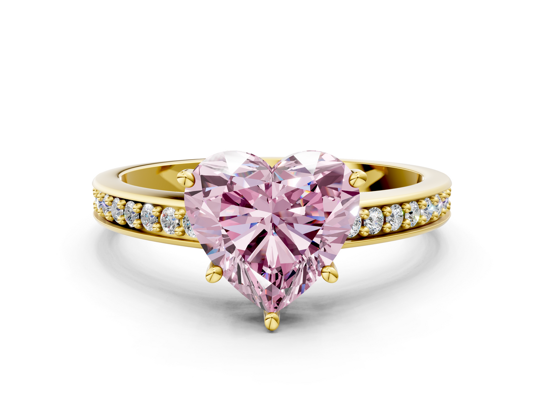 Yellow gold Fancy Pink Heart  Solitaire Pavé Band Prong Setting Ring_20