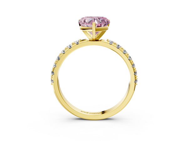 Yellow Gold Heart-Shaped Pave Solitaire Engagement Ring Setting for Fancy Pink Center