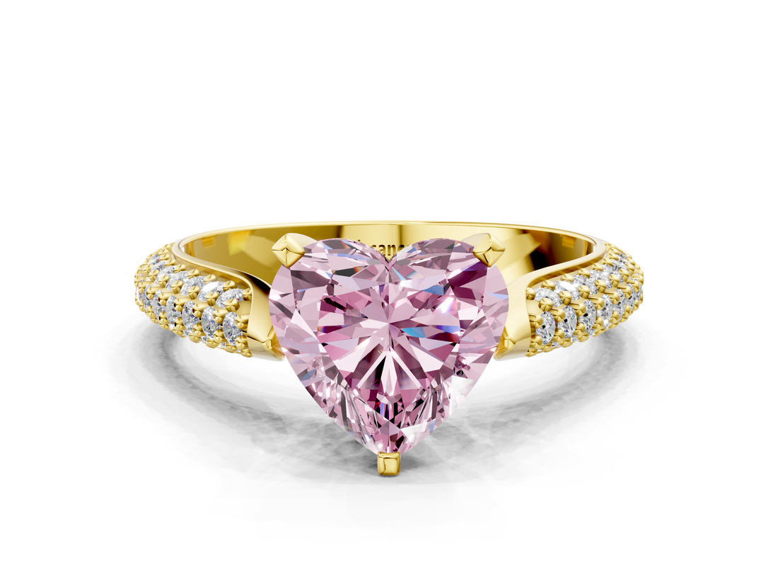 Yellow gold Fancy Pink Heart  Solitaire Pavé Diamond Engagement Ring with Four-Prong Setting_139