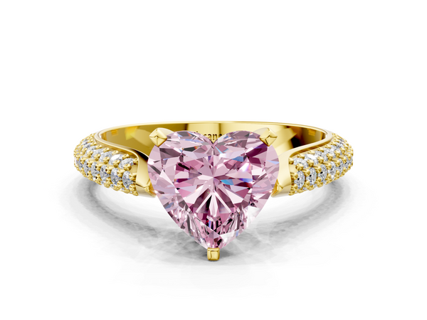 Yellow gold Fancy Pink Heart  Diamond Solitaire Engagement Ring with Pavé Band and Four-Prong Setting