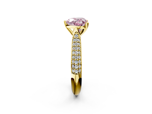 Yellow gold Fancy Pink Heart  Diamond Solitaire Engagement Ring with Pavé Band and Four-Prong Setting