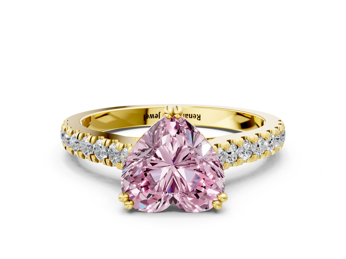 Yellow gold Fancy Pink Heart  Solitaire Pave Diamond Engagement Ring with Prong Setting_20