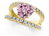 Yellow gold Fancy Pink Heart  Solitaire Split Shank Pave Diamond Ring_49