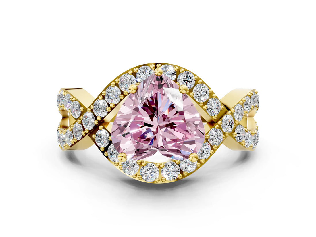 Yellow gold Fancy Pink Heart  Solitaire Twist Band Pavé Diamond Engagement Ring_32