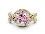 Yellow gold Fancy Pink Heart  Solitaire Twist Band Pavé Diamond Engagement Ring_32