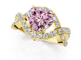 Yellow gold Fancy Pink Heart  Solitaire Twist Band Pavé Diamond Engagement Ring_33