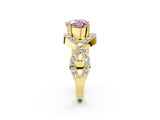 Yellow gold Fancy Pink Heart  Solitaire Twist Band Pavé Diamond Engagement Ring_34