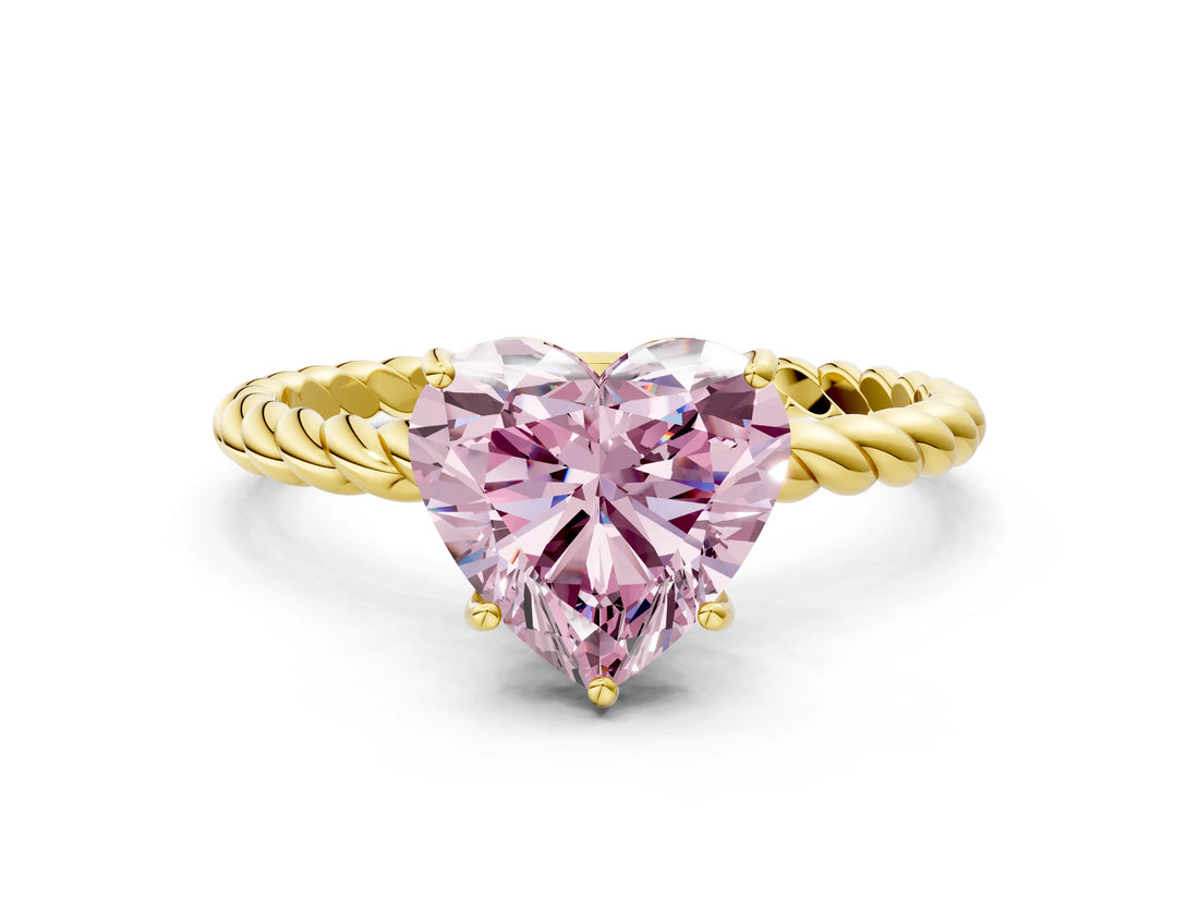 Yellow gold Fancy Pink Heart  Solitaire Twist Band Ring with Four-Prong Setting_68