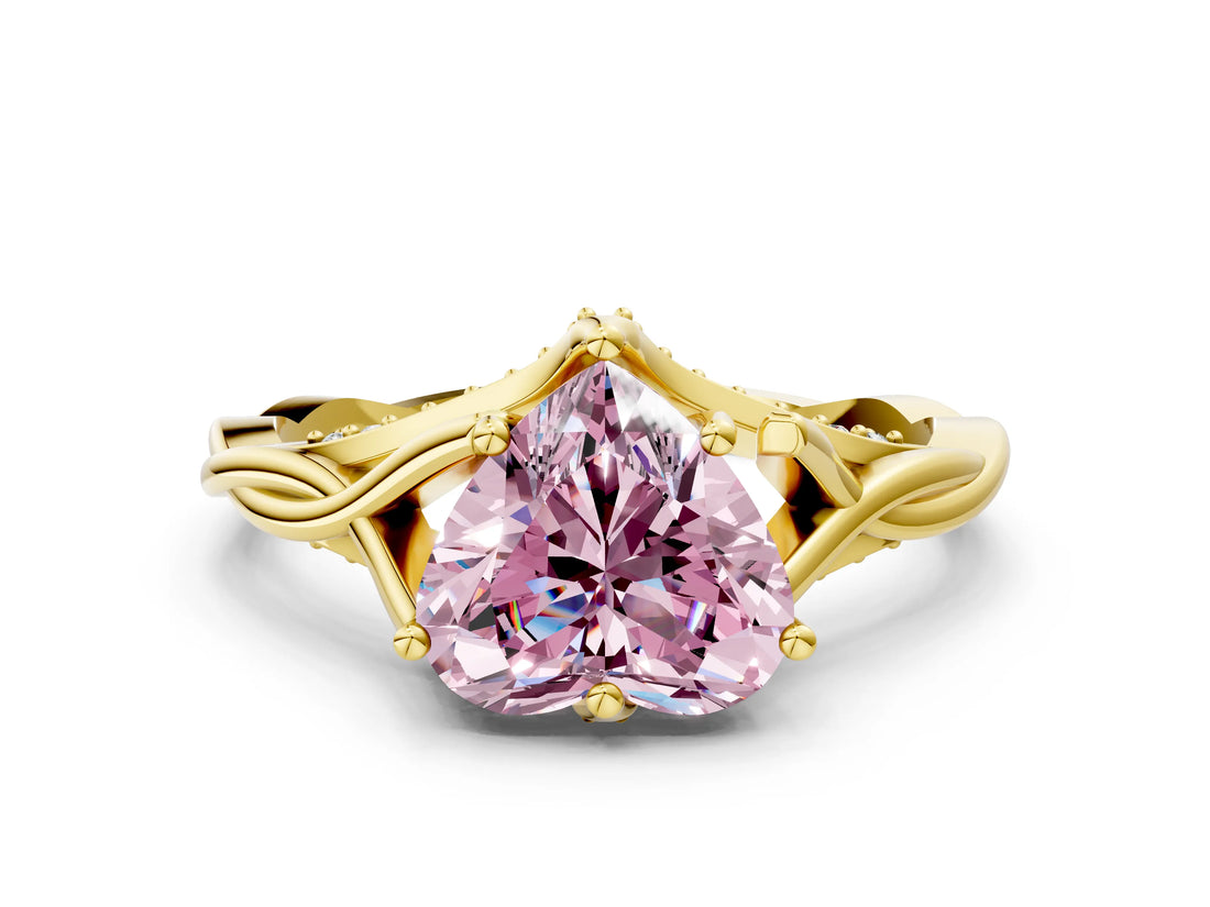 Yellow gold Fancy Pink Heart  Solitaire Twist Band Six-Prong Setting 1