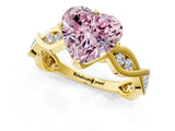 Yellow gold Fancy Pink Heart  Solitaire Twist Band with Leaf Prong Setting 1