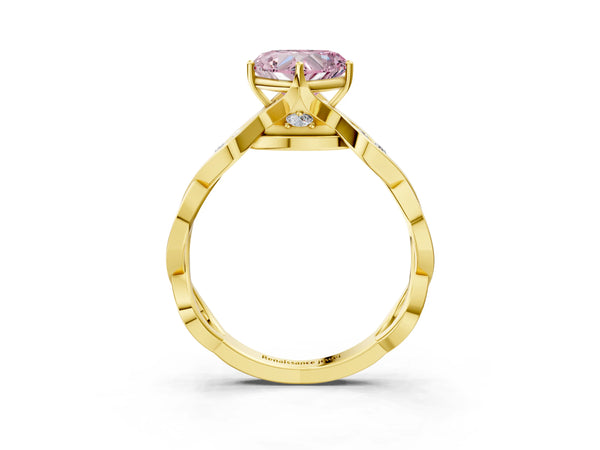Yellow Gold Heart-Shaped Accented Twist Engagement Ring Setting for Fancy Pink Center