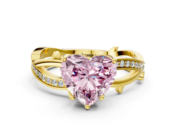 Yellow gold Fancy Pink Heart  Solitaire Twist Band with Pavé Accents and Four-Prong Setting
