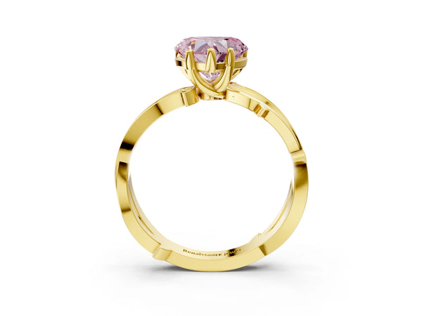 Yellow gold Fancy Pink Heart  Solitaire Twist Band with Pavé Accents and Four-Prong Setting
