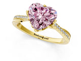 Yellow gold Fancy Pink Heart  Solitaire Twist Band with Pavé Diamonds and Four-Prong Setting_54