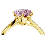 Yellow gold Fancy Pink Heart  Solitaire Twist Band with Pavé Diamonds and Four-Prong Setting_57
