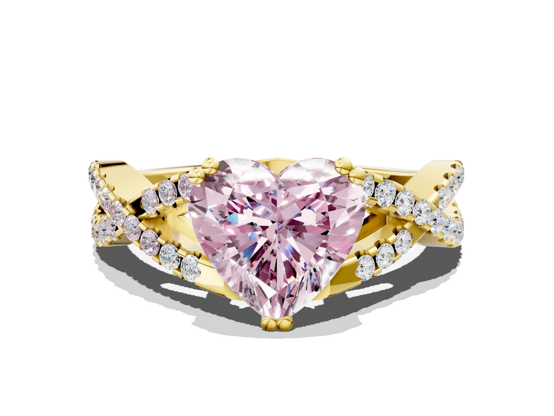 Yellow gold Fancy Pink Heart  Solitaire Twist Band with Pavé Setting and Four-Prong Setting_18