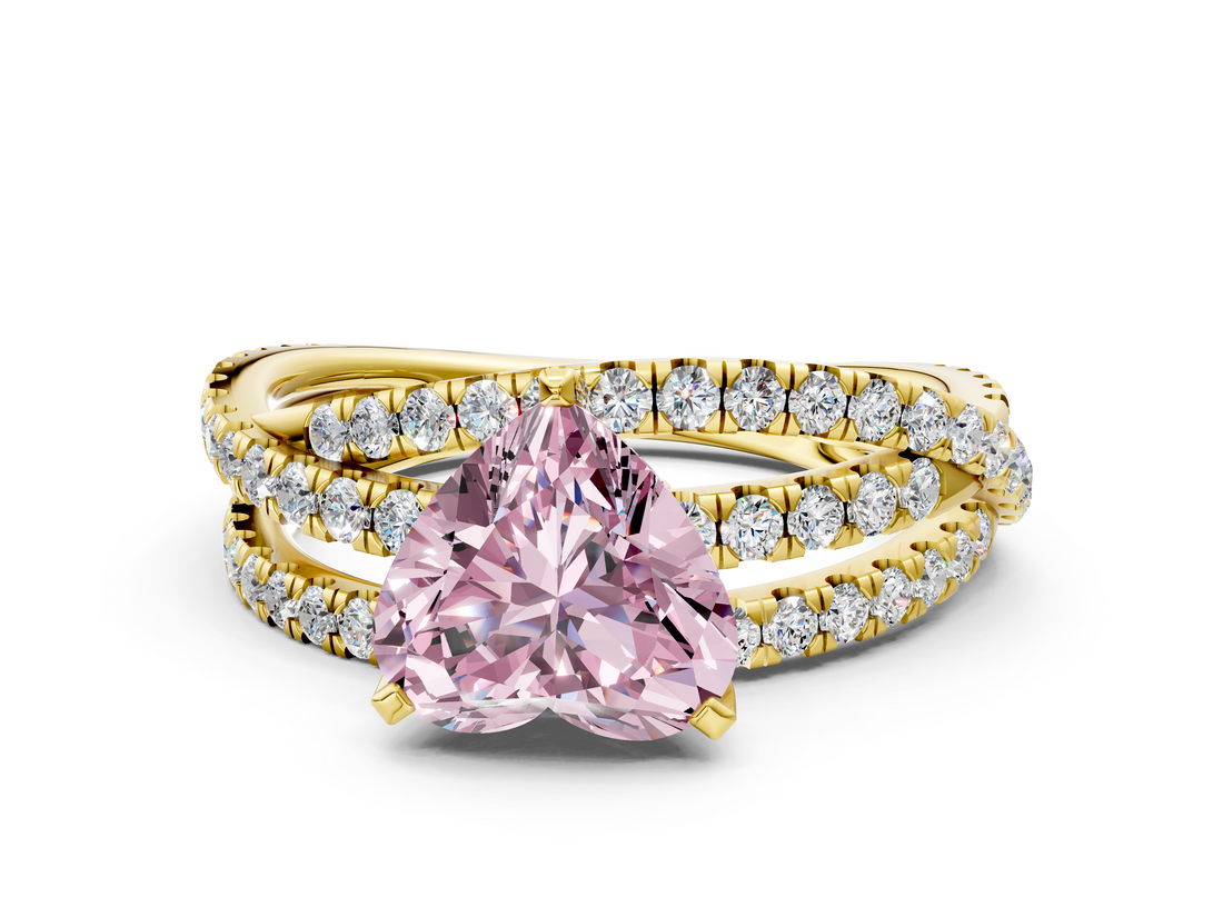 Yellow gold Fancy Pink Heart  Solitaire Twist Band with Pavé Setting and Four-Prong Setting_81
