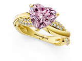 Yellow gold Fancy Pink Heart  Solitaire Twist Band with Pave Prong Setting_46