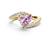 Yellow gold Fancy Pink Heart  Solitaire Twist Band with Pave Set Diamonds and Four-Prong Setting_91