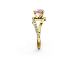 Yellow gold Fancy Pink Heart  Solitaire Twist Band with Pave Set Diamonds and Four-Prong Setting_93