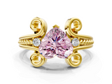 Yellow gold Fancy Pink Heart  Solitaire Twisted Band Scroll Prong Ring_30