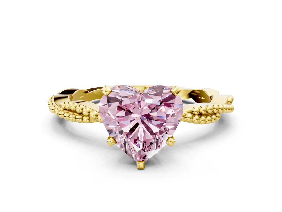 Yellow gold Fancy Pink Heart  Solitaire Twisted Band with Bead Prong Setting_273
