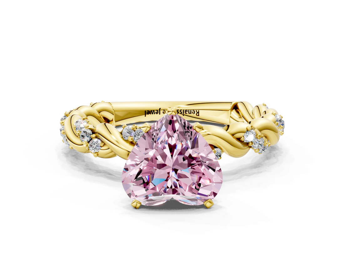 Yellow gold Fancy Pink Heart  Solitaire Twisted Band with Pavé Accents and Four-Prong Setting_3