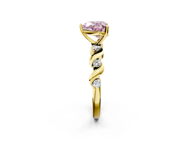 Yellow Gold Heart-Shaped Ribbon Twist Engagement Ring Setting for Fancy Pink Center