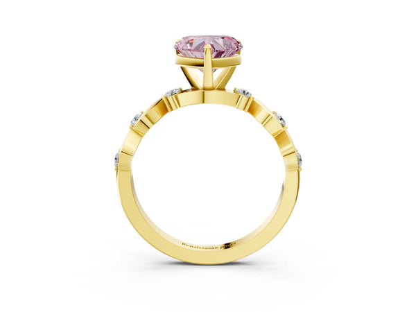 Yellow Gold Heart-Shaped Ribbon Twist Engagement Ring Setting for Fancy Pink Center