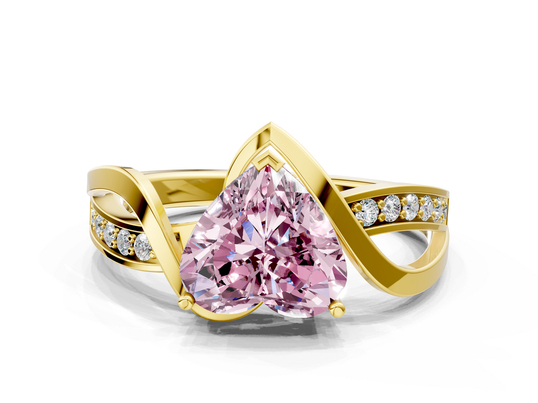 Yellow gold Fancy Pink Heart  Solitaire Twisted Band with Prong Setting_3