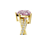 Yellow gold Fancy Pink Heart  Solitaire Twisted Pave Diamond Ring with Four-Prong Setting_84