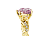 Yellow gold Fancy Pink Heart  Solitaire Vine Band with Milgrain Prong Setting_8