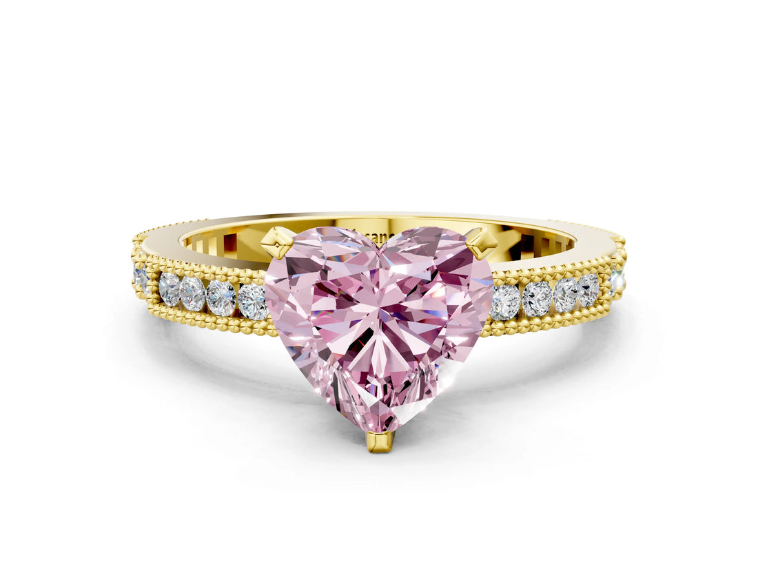 Yellow gold Fancy Pink Heart  Solitaire with Pavé Band and Four-Prong Setting_282
