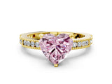 Yellow gold Fancy Pink Heart  Solitaire with Pavé Band and Four-Prong Setting_282