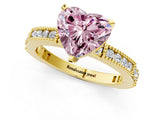 Yellow gold Fancy Pink Heart  Solitaire with Pavé Band and Four-Prong Setting_283