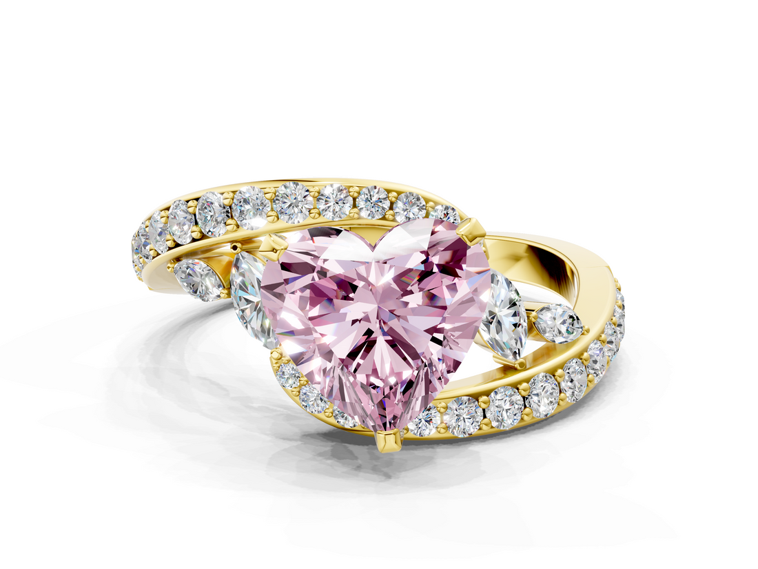 Yellow gold Fancy Pink Heart  Solitaire with Pavé Twist Band and Four-Prong Setting_56