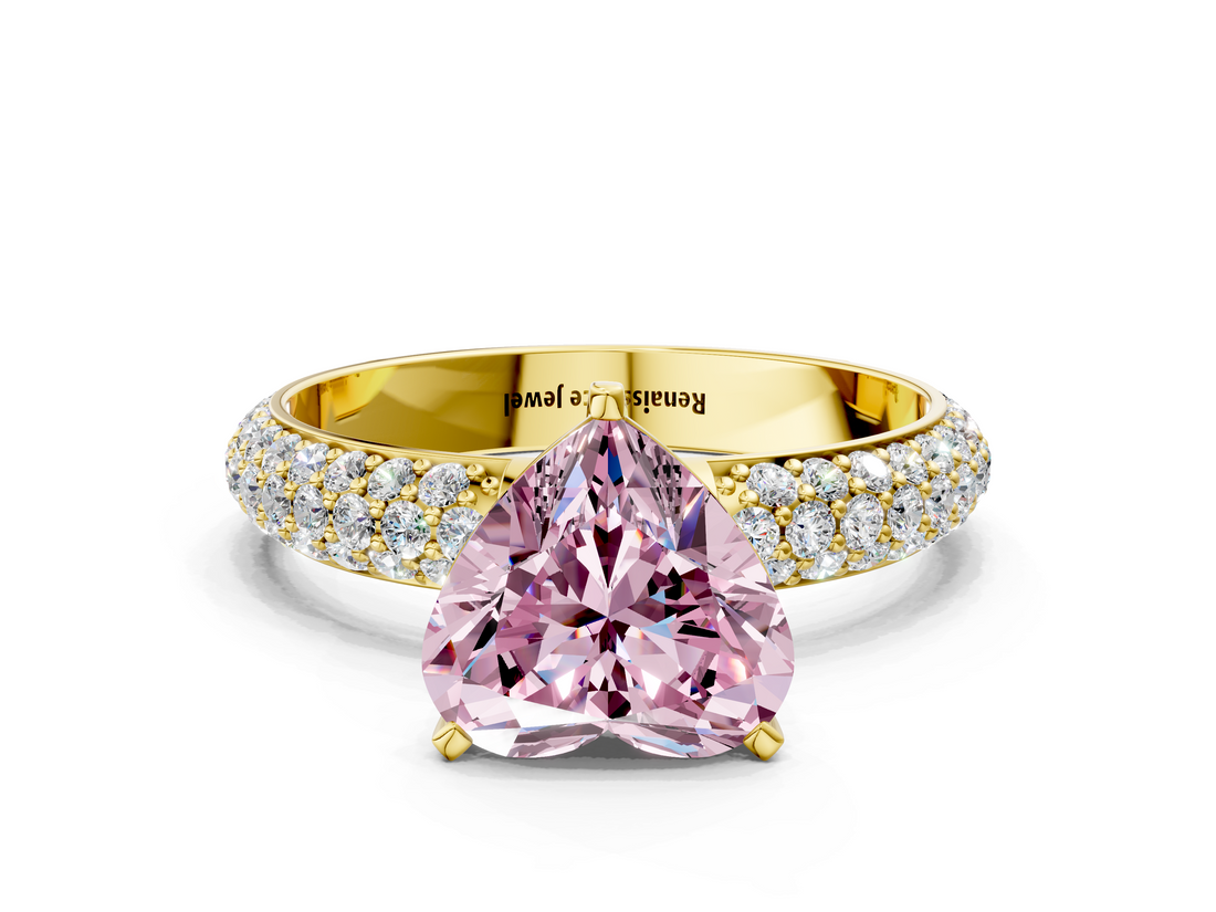 Yellow gold Fancy Pink Heart  Solitaire with Pave Band and Four-Prong Setting_3