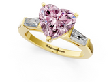 Yellow gold Fancy Pink Heart  Solitaire with Tapered Baguette Side Stones on a Classic Band with Four-Prong Setting_79