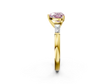 Yellow gold Fancy Pink Heart  Solitaire with Tapered Baguette Side Stones on a Classic Band with Four-Prong Setting_80